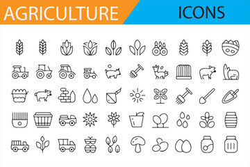Farm and Harvest Icons: Clean Design for Agriculture Tools, Plants, and Farming Animals