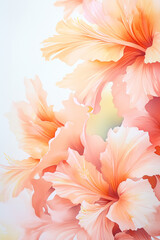 Fototapeta premium Vibrant peach hibiscus flowers gracefully bloom, the intricate details of their petals capturing the delicate beauty of nature. Photorealistic style and artistic composition.