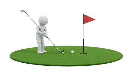 Isolated Stick Figure Playing Golf on Green