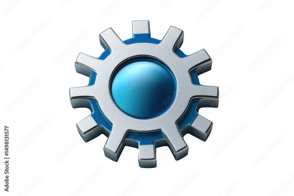 Fototapete metallic gear icon with a blue center, illustrating mechanical engineering concepts and digital inte