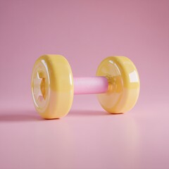 Obraz premium The image depicts a solitary yellow dumbbell set against a black backdrop, perfect for use in fitness or exercise-themed content