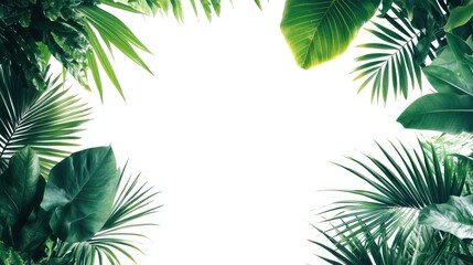 Fototapeta premium Lush Green Tropical Foliage Frame on White Background for Design