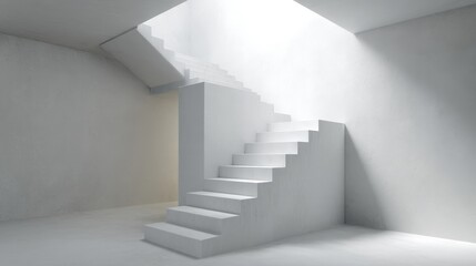 Fototapeta premium Minimalist white staircase in a bright modern interior