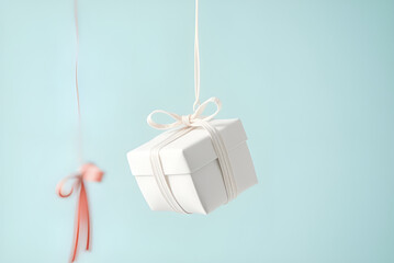 Wrapped christmas gift box with a ribbon and a blank gift tag perfect for any holiday celebration, Generative AI