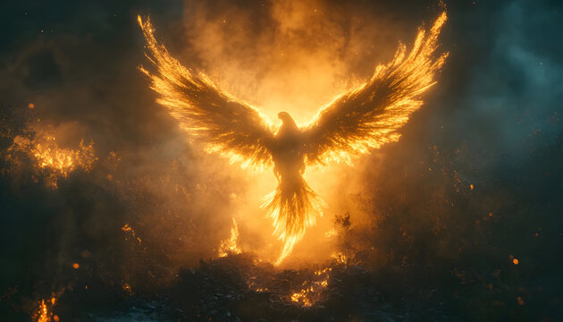 pheonix returning to ashes dramtic lighting set in wild nature