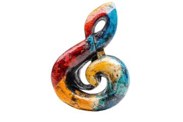 Decorative red musical clef symbol representing rhythm and melody in artistic design for various creative projects