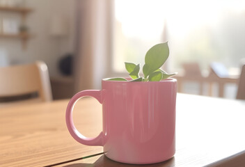 Tree planted in a coffee cup, Bonsai tree concept, Home Gardening concept, Generative AI