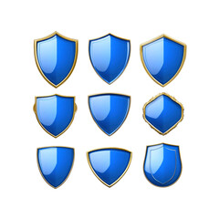 Collection of Blue and Gold Shields  Various Shapes and Styles for Branding and Design