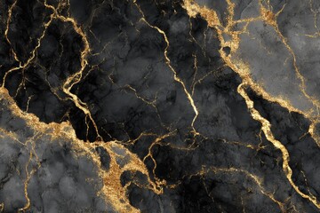 A chic black marble texture with shimmering gold veins, high resolution luxury background