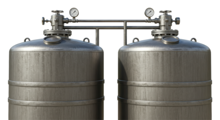 Isolated Industrial Tanks with Gauges and Pipes