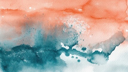 Fototapeta premium Abstract Watercolor Background in Soft Coral and Teal Tones