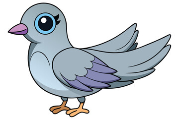 Animated Cartoon Pigeon Standing Still, Character Illustration With Exaggerated Blue Eye