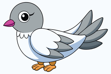 Cartoon Pigeon Illustration Featuring Gray Feathers, Pink Beak, and Orange Feet on Isolated Background