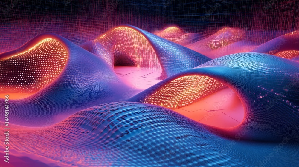 Poster streaming data flow in cyberspace digital realm abstract visualization futuristic environment immers