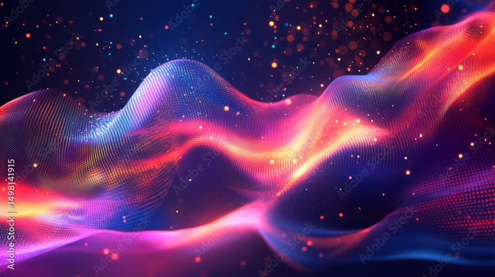 Poster exploring floating data streams deep space cyberspace digital art cosmic environment immersive exper