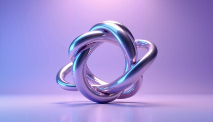 Fototapeta premium Abstract metallic sculpture with intertwined shapes on purple background 