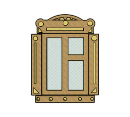 Window, frame with glass, platbands, element of Russian wooden hut, 3D model