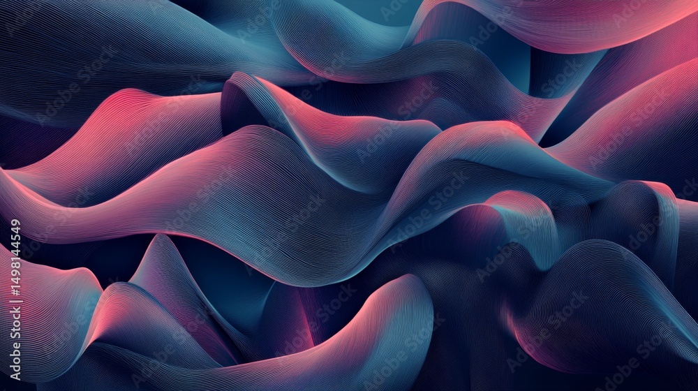 Poster creating a flowing design with interlacing curved lines in a digital art studio environment for visu