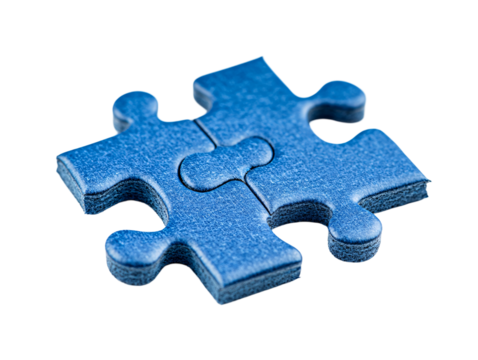 a blue puzzle pieces on a white background
