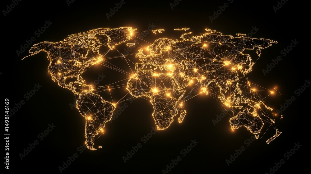 Poster exploring global connectivity a glowing world map with distributed networks digital environment aeri