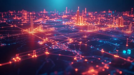 Obraz premium Illuminating global connections a glowing world map with connected networks digital landscape aerial view futuristic concept