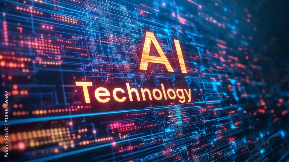 Poster exploring ai technology in a data-filled environment a glowing background of innovation and insights