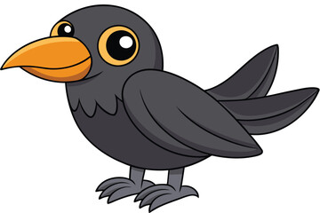 Cartoon Gray Bird with Orange Beak and Big Eyes Standing Upright