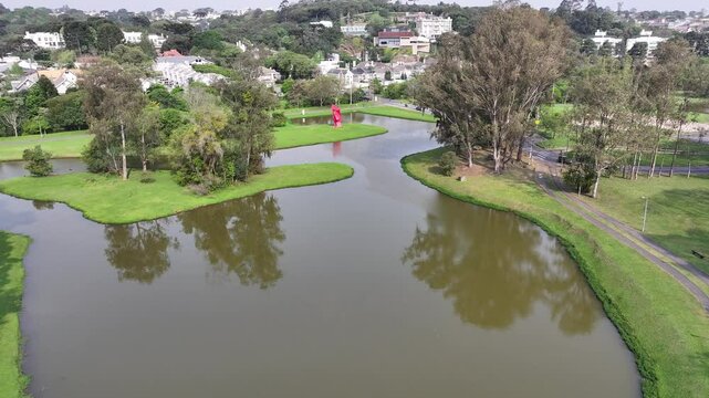 Tingui Park At Curitiba Parana Brazil. Breathtaking Aerial Landscape Of Famous Leisure Park Of The City. Metropole Landscape High Rise Building Beautiful. Metropole Flyover Town. Curitiba Parana.
