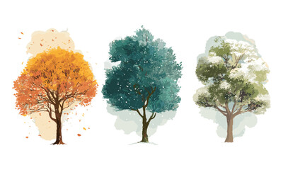 Obraz premium Seasons of tree vector illustration white background, autumn foliage design, spring blossoms, summer greenery, winter branches, nature silhouette, ecological concept, landscape art.