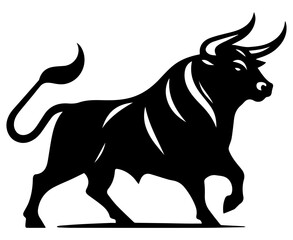 Black and white silhouette of a stylized bull on a white isolated background. Vector graphics. EPS.