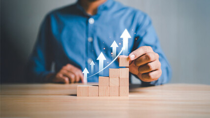 2026 progress or development concept, Business growth, investment profit increase, arrow graph future growth plans, growing sales and revenue.