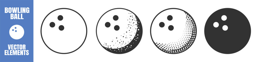 Bowling Ball Vector Icon. Realistic Black Bowling Symbol. Isolated on Transparent Background