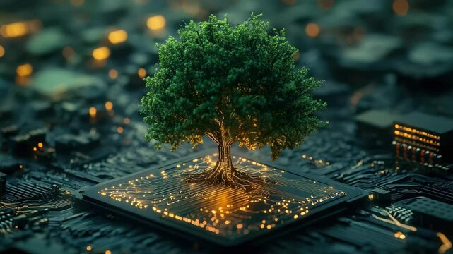 Digital tree technology circuit board future innovation ai artificial intelligence growth concept