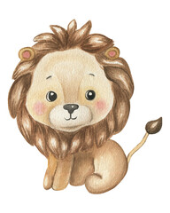 Cute Lion &ndash; Watercolor Baby Illustration for Kids Design