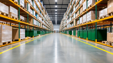 Fototapeta premium Efficient warehouse backstock organization with extensive shelving units for optimal storage solutions