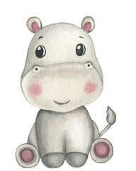 Baby Hippo &ndash; Watercolor Illustration for Kids Design