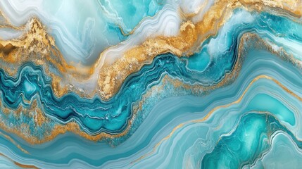 Fototapeta premium Abstract Turquoise and Gold Fluid Art with Waves and Textures
