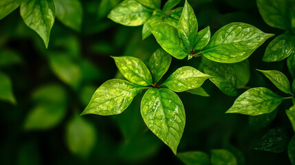 Fototapeta premium Lush tropical foliage on a dark backdrop, evoking the essence of a summer forest.
