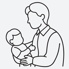 father or mother and baby line art silhouette vector art illustration, father or mother and baby