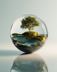 Glass Sphere Nature Art Island Reflection Eco Landscape Serenity Atmospheric Outdoors Perspective Flora Geology Beauty Vivid Illusion Charm Harmony Realism Scenic Graphic Organic Details