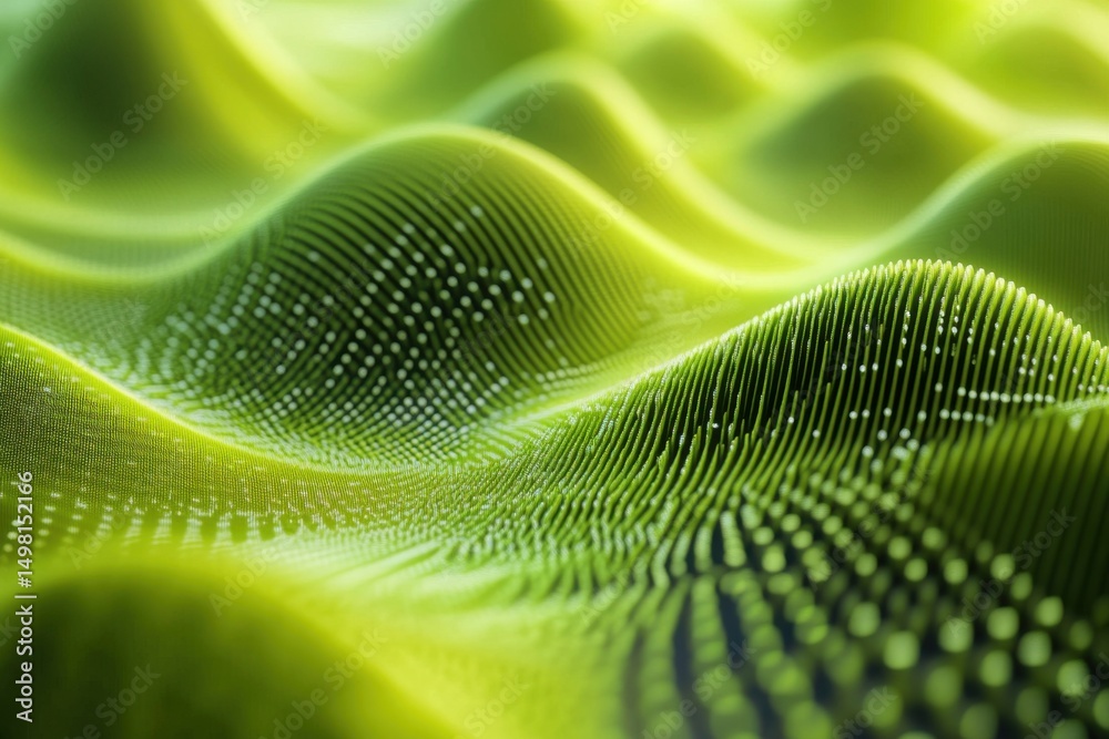 Fototapete Vibrant green abstract computer code waves creating a seamless digital landscape, Green computer code abstraction Seamless 3D