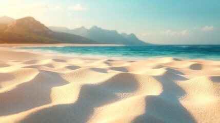 Serene Beach Landscape with Gentle Waves and Golden Sand Dunes
