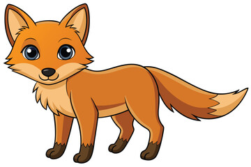 Cartoon Fox with Orange Fur, Bushy Tail, and Big Blue Eyes Stands Smiling