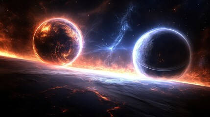 Naklejka premium Celestial Bodies in Cosmic Space with Bright Stars and Nebulae