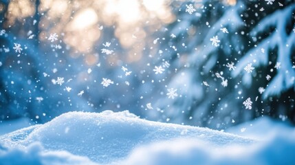 Gentle Snowfall Over a Serene Winter Landscape with Soft Focus