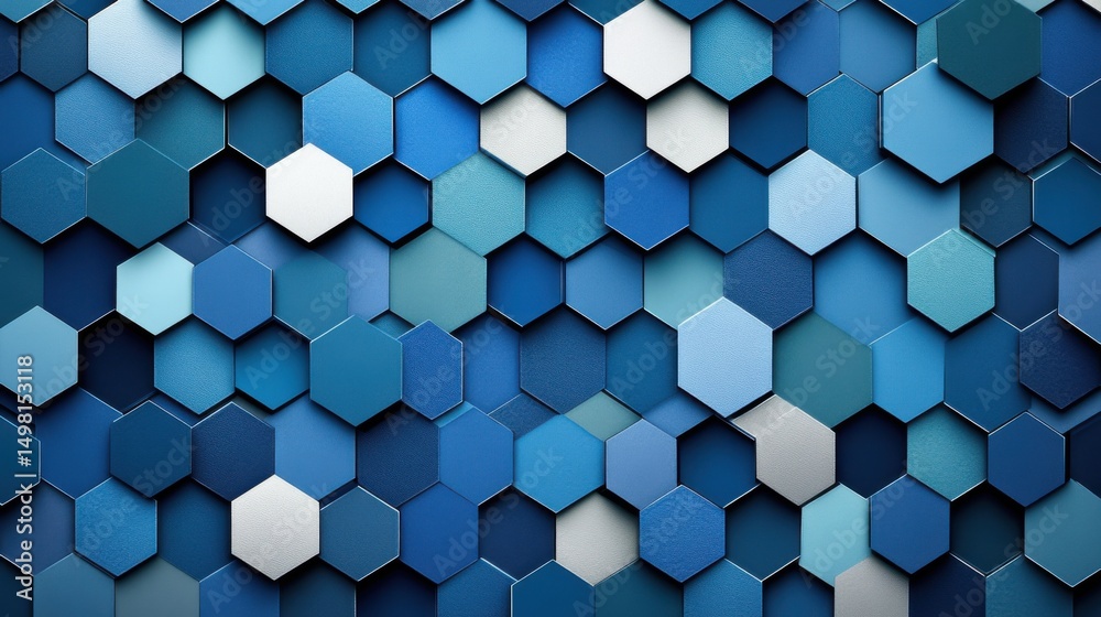Wall mural hexagonal blue tile pattern for modern design and background use