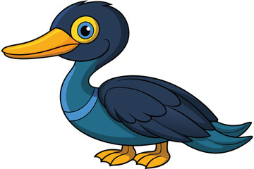 Cartoon Duck Character Illustration with Blue Plumage, Orange Bill, and Golden Feet