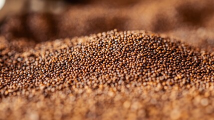 Close-Up of Brown Mustard Seeds on a Rustic Background