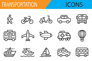 Minimalist Transportation Symbols: Icons for Cars, Trains, Boats, and Planes