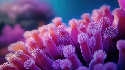 Vibrant Coral Reef Close-Up with Colorful Tentacles in Ocean Water